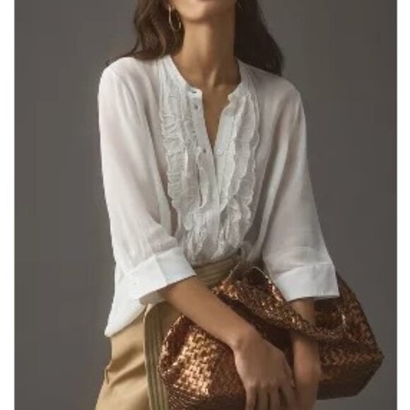 Anthropologie Tops - NWT Anthropologie Maeve Ruffle Front Buttondown Shirt